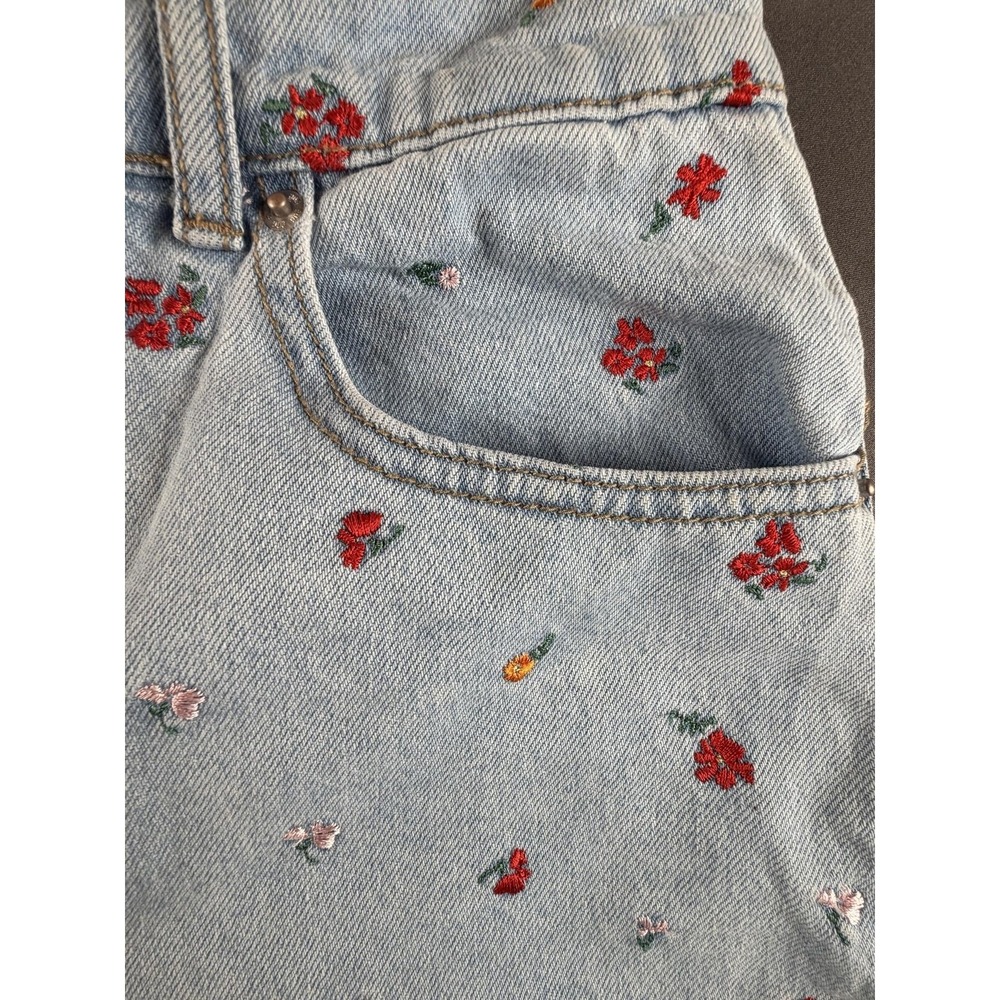 BDG Jeans Womens 26 Light Wash Blue High Rise Loose Baggy Floral Embroidered - Picture 8 of 14